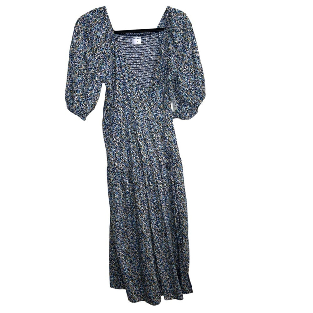 NWT Old Navy Short Sleeve Puff Sleeve Wrap Navy Floral Dress Ditsy Floral Size S